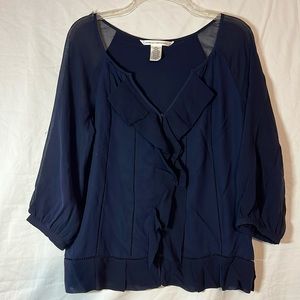 Diane von Furstenberg Silk Navy Blue V-Neck Blouse